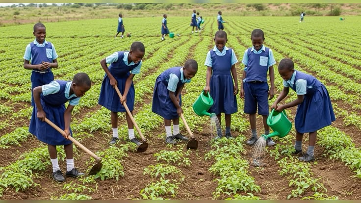 Students tending the school farm